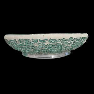 Vintage Green Glass Bowl White Inlay Decorative Oval Dish